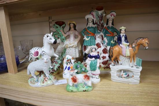 Seven Staffordshire figures, including flatbacks and a Continental Staffordshire style figure of a zebra (8)